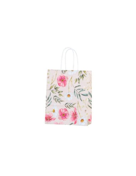 Punga cadou Colorarte 27663, B5, 18x22x8cm, 90g/mp, ivory, manere din hartie rasucita, motive florale