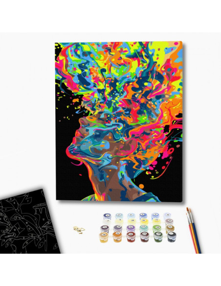 Set pictura pe numere 40x50cm, Brushme - Fata colorata - panza neagra, pensule, culori, BSB0030