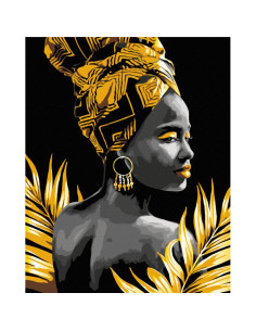 Set pictura pe numere 40x50cm, Brushme - Femeia din Africa - panza neagra, pensule, culori, BSB0013 2