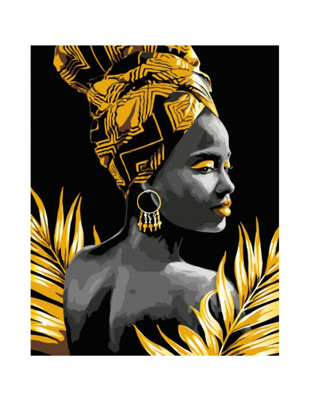 Set pictura pe numere 40x50cm, Brushme - Femeia din Africa - panza neagra, pensule, culori, BSB0013