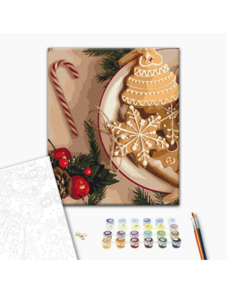 Set pictura pe numere 40x50cm, Brushme - Turta dulce, motive Craciun - pensule, culori, BS52505