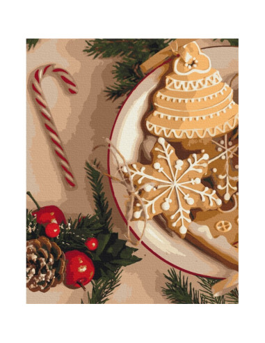 Set pictura pe numere 40x50cm, Brushme - Turta dulce, motive Craciun - pensule, culori, BS52505