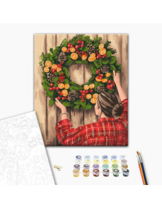 Set pictura pe numere 40x50cm, Brushme - Decor festiv de Craciun, coronita - pensule, culori, BS52806