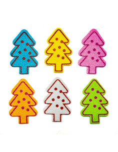 Accesorii creatie - Brad Craciun, sticker gumat cu sclipici, set 6 buc, diverse culori, Colorarte