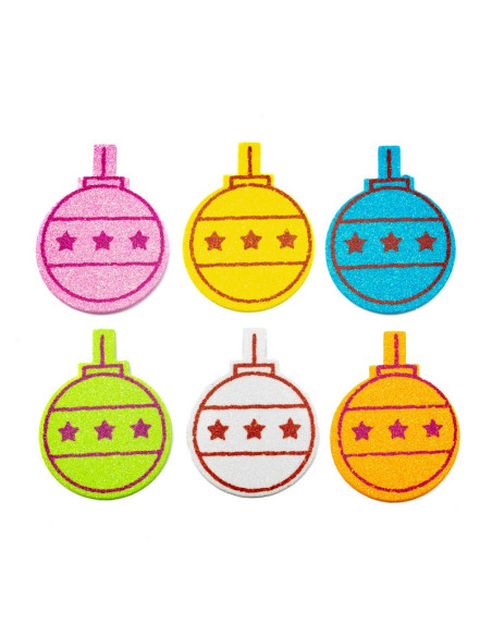 Accesorii creatie - Glob Craciun, sticker gumat cu sclipici, set 6 buc, diverse culori, Colorarte