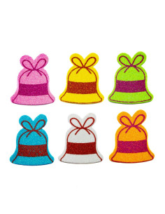 Accesorii creatie - Clopotel Craciun, sticker gumat cu sclipici, set 6 buc, diverse culori, Colorarte