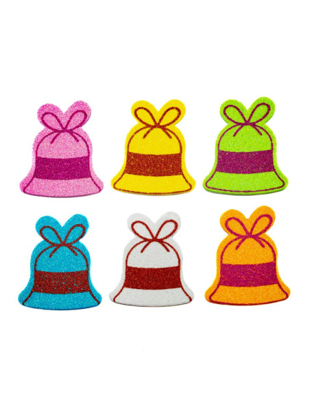 Accesorii creatie - Clopotel Craciun, sticker gumat cu sclipici, set 6 buc, diverse culori, Colorarte
