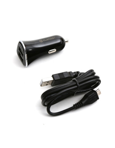 Incarcator auto Platinet PLCR3B 43721, 3x USB, incarcare rapida 5.2A, cablu 1m micro USB, negru