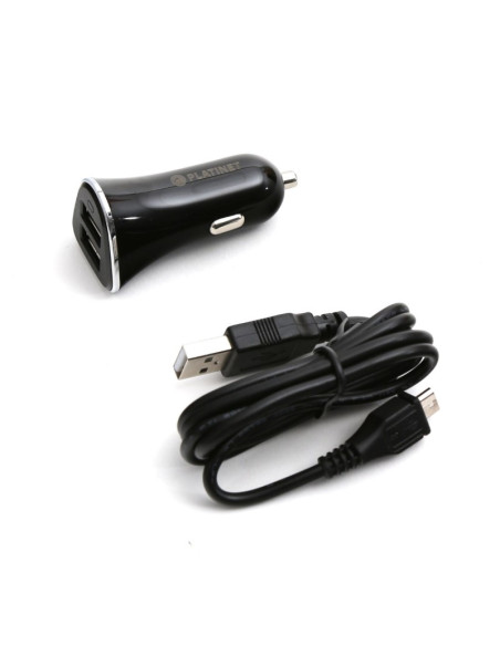Incarcator auto Platinet PLCR3B 43721, 3x USB, incarcare rapida 5.2A, cablu 1m micro USB, negru