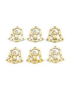 Accesorii creatie - lemn decupat - clopotel cu ingeras, set 6 buc, Colorarte, FS-MF