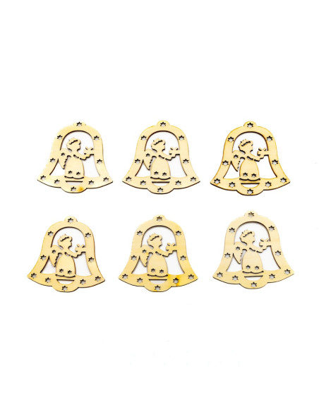 Accesorii creatie - lemn decupat - clopotel cu ingeras, set 6 buc, Colorarte, FS-MF