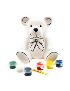 Accesorii creatie ceramica - pusculita - ursulet, pentru pictat / colorat + 6 culori si pensula, 13 cm, Colorarte BS1342