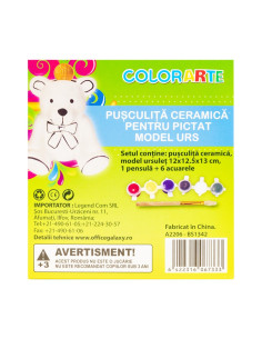 Accesorii creatie ceramica - pusculita - ursulet, pentru pictat / colorat + 6 culori si pensula, 13 cm, Colorarte BS1342 2