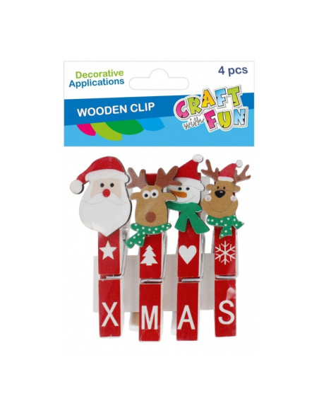 Accesorii creatie - lemn - carlig mare Craciun, set 4 buc, Craft with Fun 545856