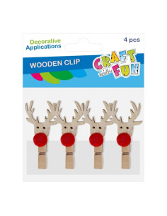 Accesorii creatie - lemn - carlig ren cu nas rosu, set 4 buc, Craft with Fun 545819