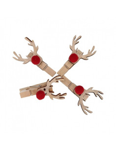 Accesorii creatie - lemn - carlig ren cu nas rosu, set 4 buc, Craft with Fun 545819 2
