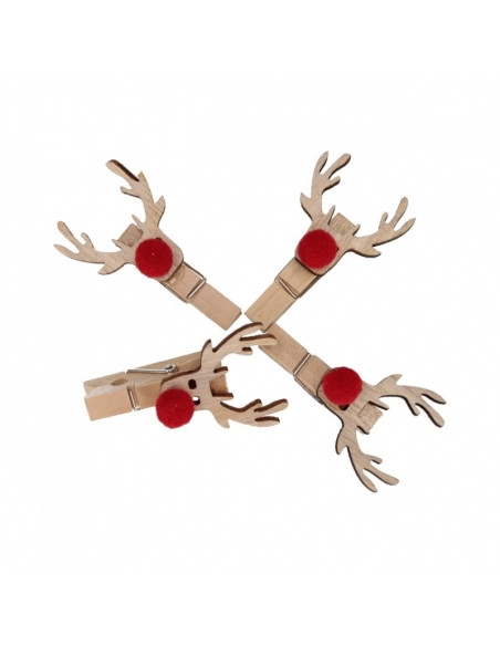 Accesorii creatie - lemn - carlig ren cu nas rosu, set 4 buc, Craft with Fun 545819