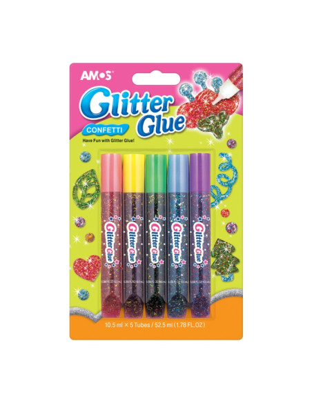 Lipici lichid cu sclipici, confetti, set 5 buc, Amos, GCL10B5