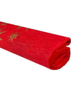 Hartie creponata Colorarte D62, 50x200cm, rosu cu stele aurii, set 10 role