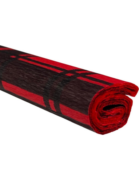 Hartie creponata Colorarte D58, 50x200cm, rosu cu dungi negre, model Scottish, set 10 role