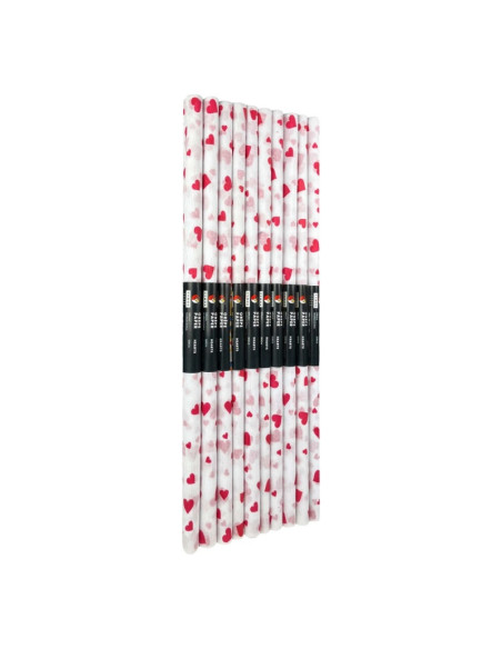 Hartie creponata Colorarte D59, 50x200cm, alb cu inimi rosii, set 10 role
