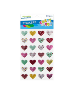Accesorii creatie - stickere autoadezive - inimi diverse culori, cu model, set 28 buc, Craft with Fun 545814