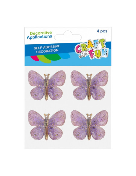 Accesorii creatie - stickere autoadezive - fluturi mov cu auriu, set 4 buc, Craft with Fun 545773