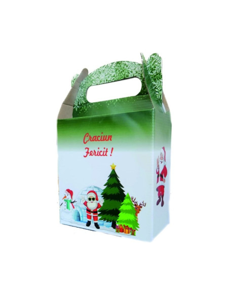 Cutie cadou Craciun, 18cm, cu maner, verde