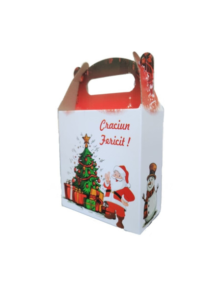 Cutie cadou Craciun, 18cm, cu maner, rosie