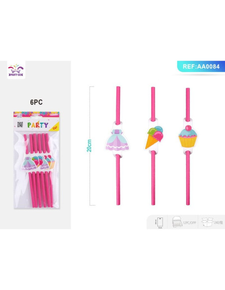 Paie de baut PartyGo, 20cm, imprimeu dulciuri, AA0084, set 6 buc