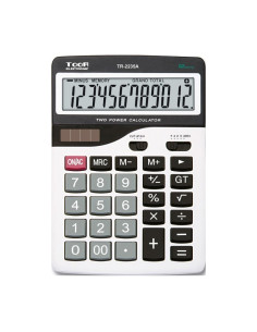 Calculator de birou Toor TR-2235A 120-1451, 12 digiti, alimentare baterie + solar, ecran inclinat, gri