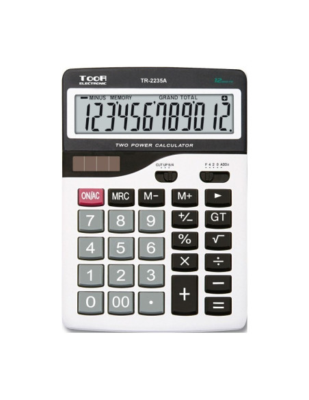 Calculator de birou Toor TR-2235A 120-1451, 12 digiti, alimentare baterie + solar, ecran inclinat, gri