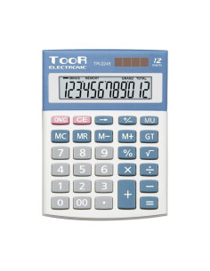 Calculator de birou Toor TR-2245 120-1424, 12 digiti, alimentare baterie + solar, ecran inclinat, argintiu