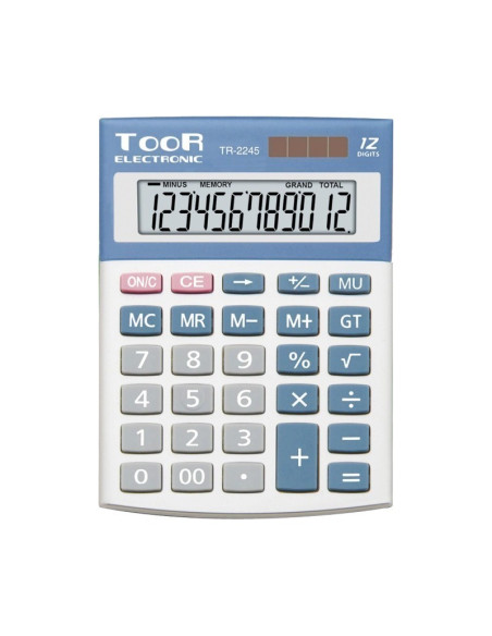 Calculator de birou Toor TR-2245 120-1424, 12 digiti, alimentare baterie + solar, ecran inclinat, argintiu