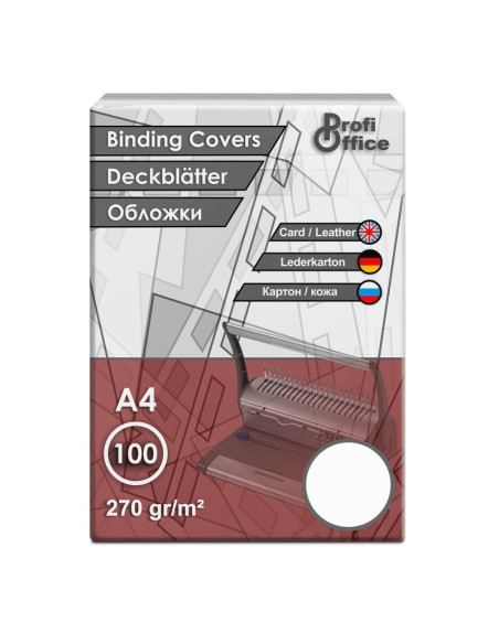 Coperta indosariere A4 ProfiOffice, carton alb, imitatie piele, 270g/mp, top cu 100 coli