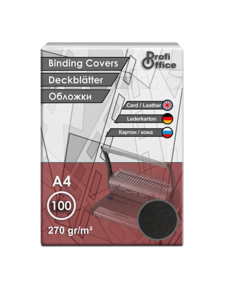 Coperta indosariere A4 ProfiOffice, carton negru, imitatie piele, 270g/mp, top cu 100 coli