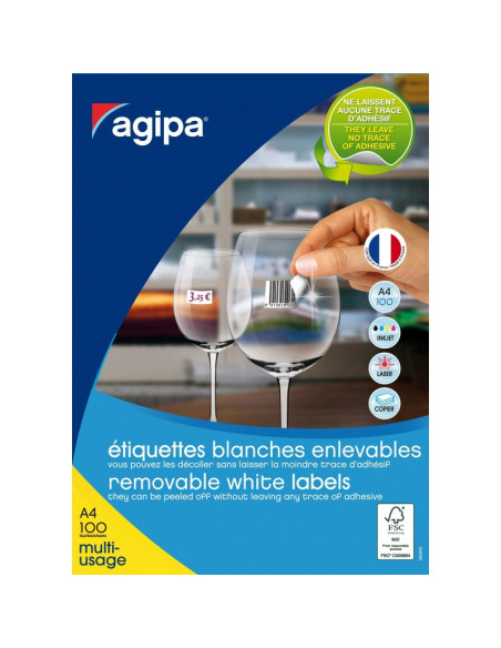 Etichete autocolante Agipa 128993, 1/A4, 210x297mm, nepermanente, colturi drepte, alb, top 100 coli (100 etichete)