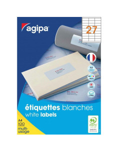Etichete autocolante Agipa 101122, 27/A4, 70x31mm, permanente, colturi drepte, alb, top 100 coli (2700 etichete)