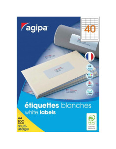Etichete autocolante Agipa 101114, 40/A4, 48.5x25, permanente, colturi drepte, alb, top 100 coli (4000 etichete)