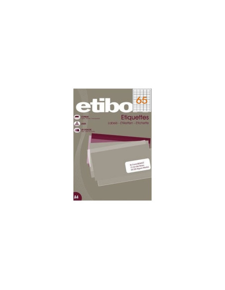 Etichete autocolante Etibox 119770, 65/A4, 38x21.2mm, permanente, colturi drepte, alb, top 100 coli (6500 etichete)