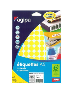Etichete autocolante Agipa 114314, 96/A5, 15mm, permanente, rotund, galben, top 10 coli (960 etichete)