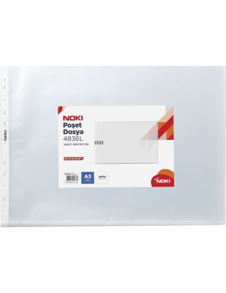 Folie de protectie Noki 4836-L, A3, landscape, 80 microni, plastic, transparent, set 25 buc