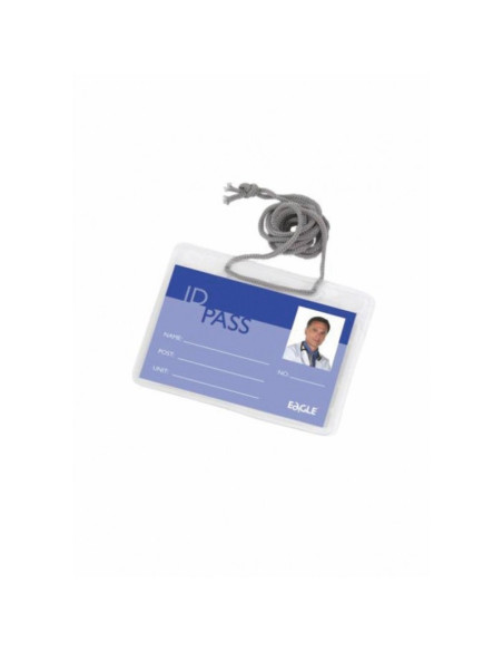 Suport ecuson cu snur Eagle EC004/6, orizontal, 110x70mm, plastic, transparent, set 12 buc