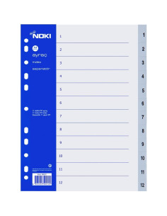 Index plastic numeric 1-12 Noki 59212, A4, portret, gri
