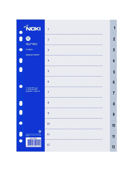 Index plastic numeric 1-12 Noki 59212, A4, portret, gri