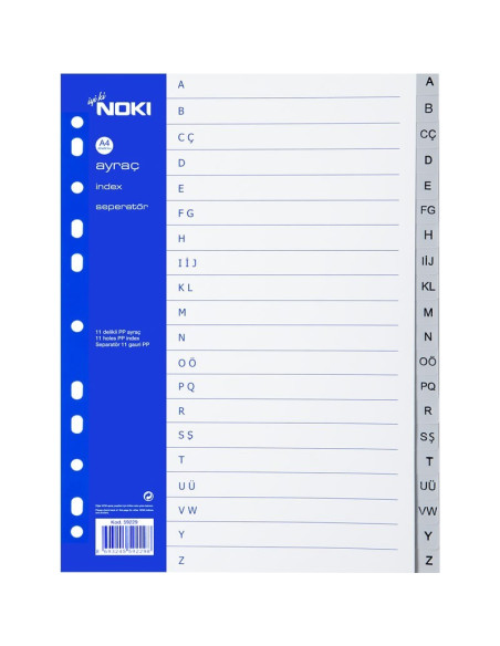 Index plastic alfabetic A-Z Noki 59229ING, A4, portret, gri
