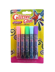 Lipici lichid cu sclipici, confeti, set 5 buc, Amos, GCF10B5