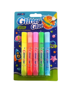 Lipici lichid cu sclipici, culori neon, set 5 buc, Amos, GNE10B5