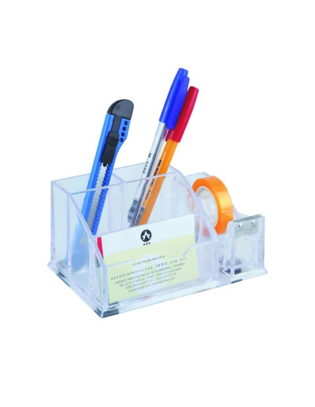 Suport instrumente de scris Ark 2032, contine dispenser banda adeziva, plastic, transparent