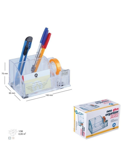 Suport instrumente de scris Ark 2032, contine dispenser banda adeziva, plastic, transparent
